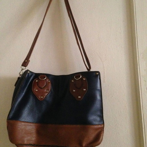 Women's crossbody bag blue with brown details used
