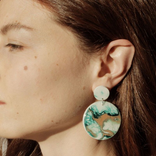 Acrylic earrings new, handmade with wooden base