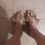 Leather sandals handmade, like new, size 39, decorated with shells and pearls