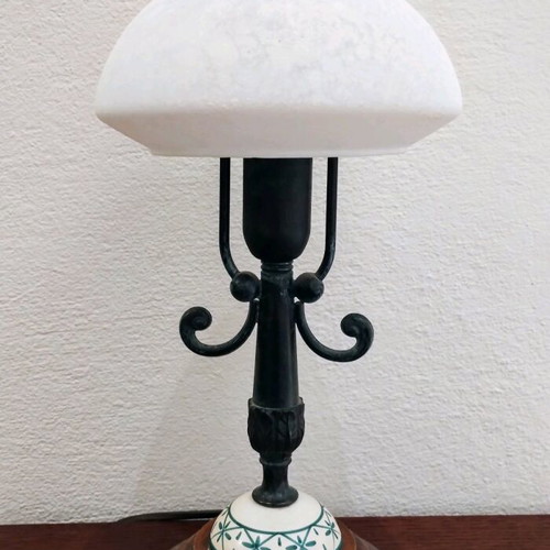 Handmade table lamp new from brass, wood and porcelain