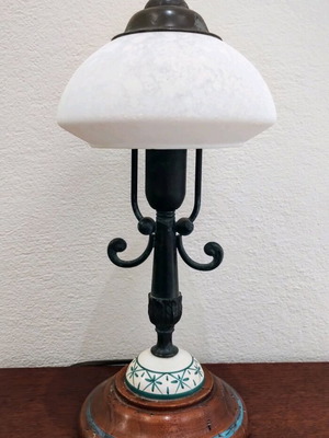 Handmade table lamp new from brass, wood and porcelain