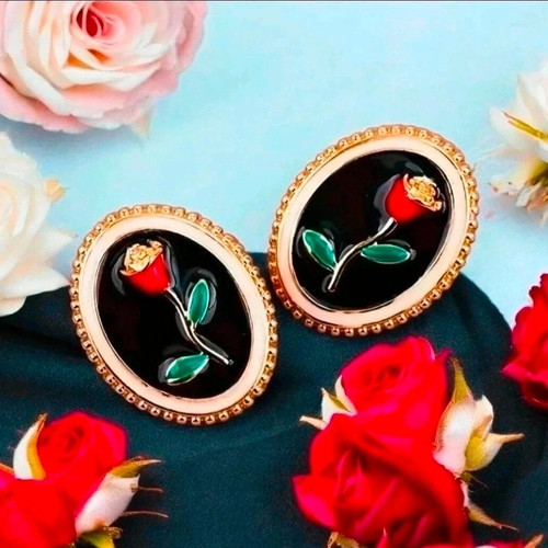 Earrings with rosebuds new, black and gold-tone