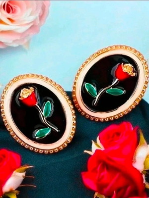 Earrings with rosebuds new, black and gold-tone