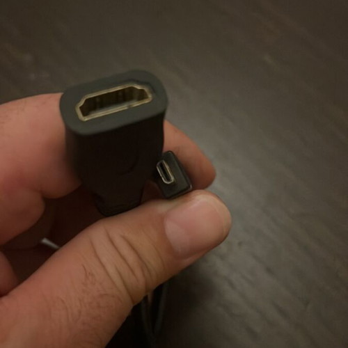Micro-HDMI to HDMI adapter used for cameras and tablets