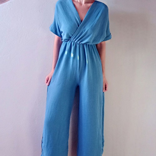 Blue casual summer jumpsuit, size M