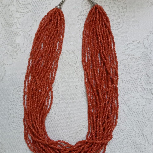 Multistrand necklace vintage '80, new, red and silver beads