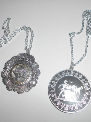 Eptaetia necklaces used, 2 pendants with Colossus and Caryatids Athens