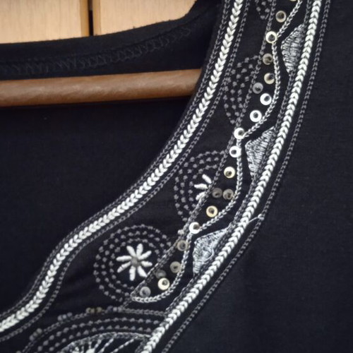 Women's blouse used, black, embroidered with beads and sequins, size XL