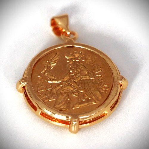 Ancient replica gold coin Alexander the Great 22K gold-plated pendant