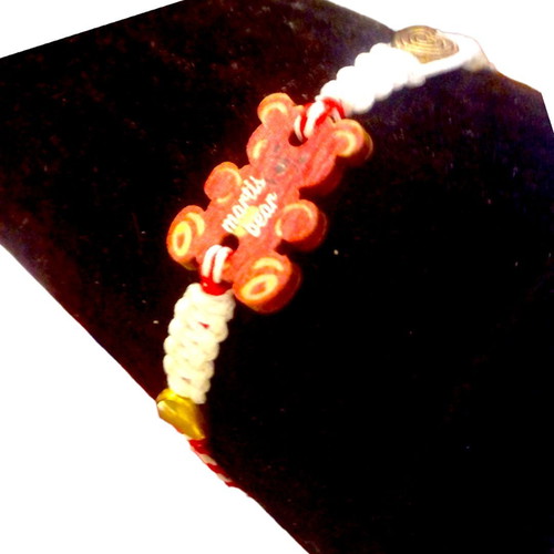 Handmade Martaki macrame bracelet with wooden bear and metal hearts, adjustable, new