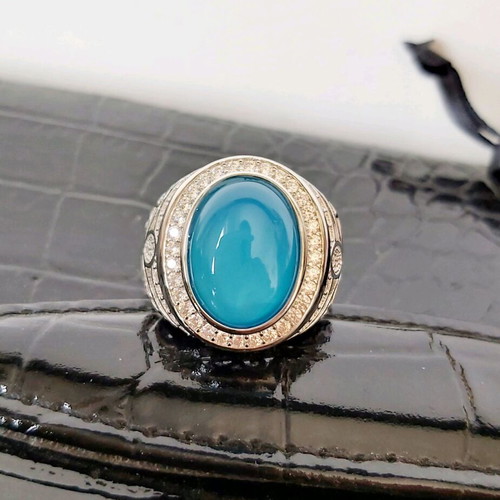 Men's silver 925 ring with natural light blue agate new