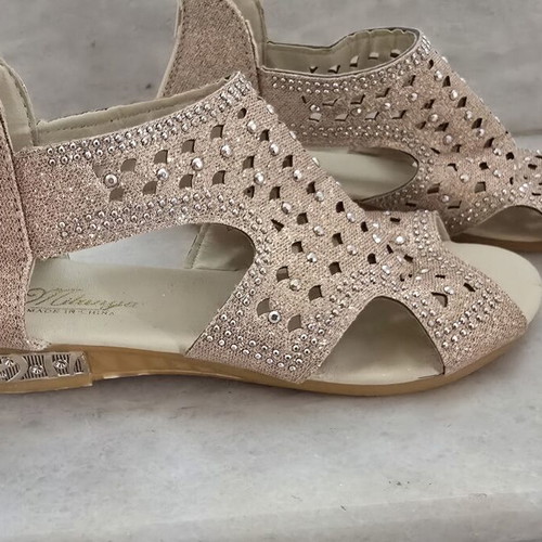 Women's elegant gold sandals with rhinestone decorations, new