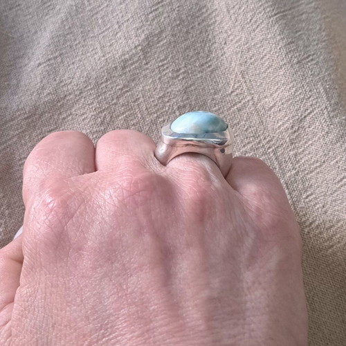 Handmade 925 silver ring with natural Larimar