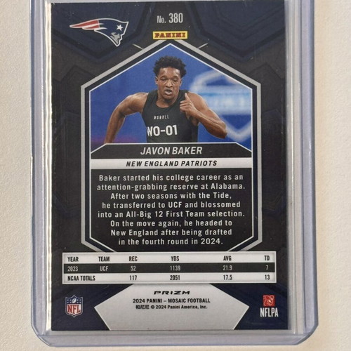 2024 Panini Mosaic Rookie Prizm Javon Baker New England Patriots #380 new