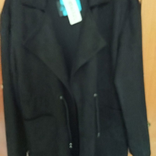 Women's black suede-effect coat with belt and buttons