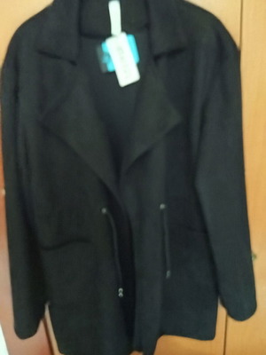 Women's black suede-effect coat with belt and buttons