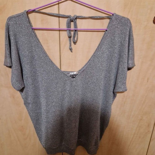 Grey evening top with silver thread like new, size L