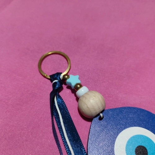 Keychain new with eye design and decorative beads blue