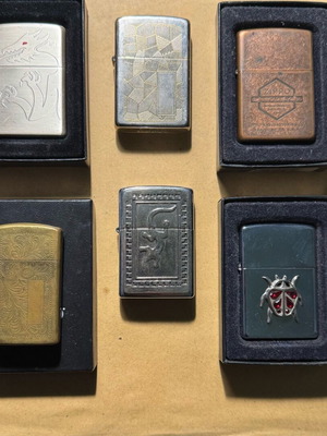 Zippo lighters used, pack of 6 with dragon and ladybug Swarovski designs