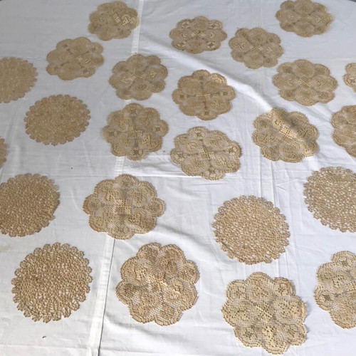 Set of 29 antique embroidered coasters used with color alterations