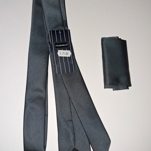Federico tie with pocket square new, gray graphite