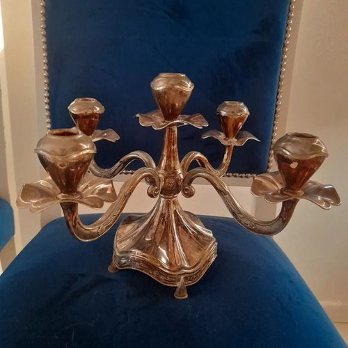 Art Nouveau silver plated candelabra with 5 candle holders, like new
