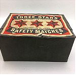  Ξύλινο Σφραγισμένο πακέτο με 12 σπιρτόκουτα Three stars δεκαετίας '50
