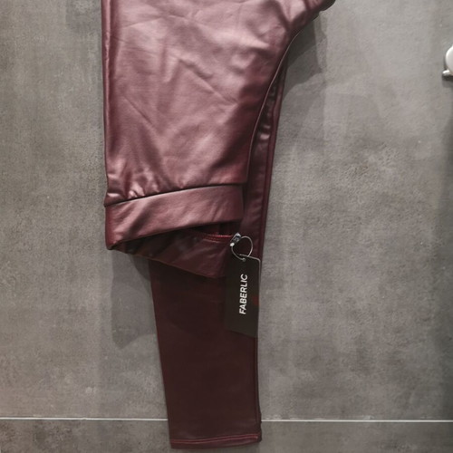 Eco Leather Leggings and Textured Knit Polo Set, New, Size S, Bordeaux