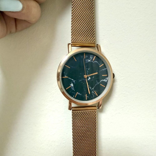 Minimalist watch new, stainless steel rose gold black marble unisex