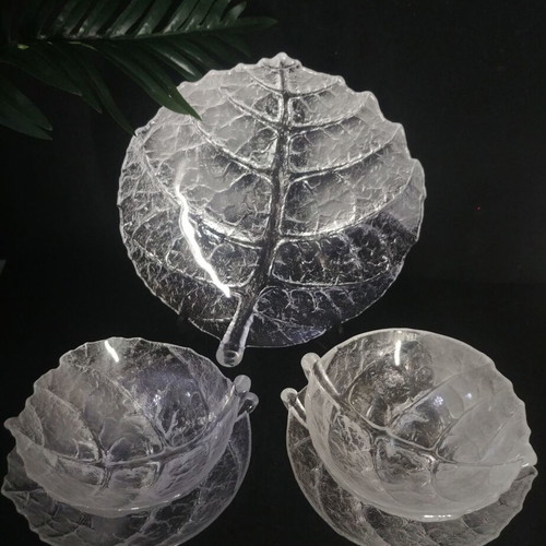 Maleras/Royal Krona Leaf 5-piece set handmade lead crystal plates Mats Jonasson