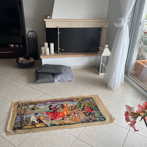 Broderies Royales embroidered textile painting used, handmade gobelin 120x60cm