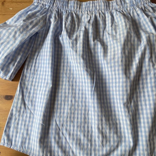 A-Style women's summer blouse checked ciel-white like new, S