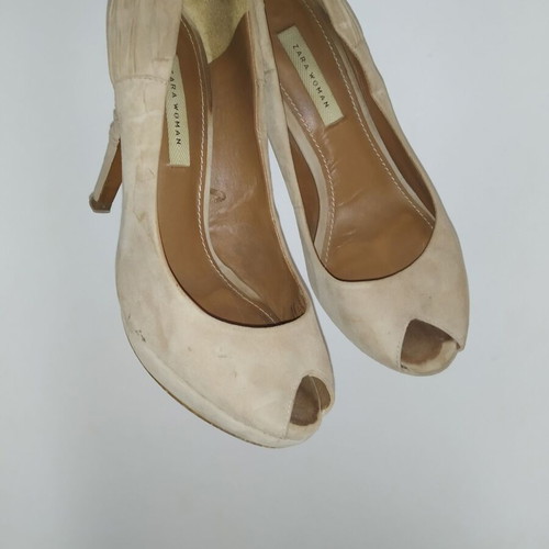 Zara Peep Toe suede pumps used, size 38, beige
