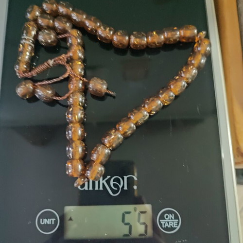 Komboloi 33 Beads New, Handmade, Cognac Color, Mastic Resin