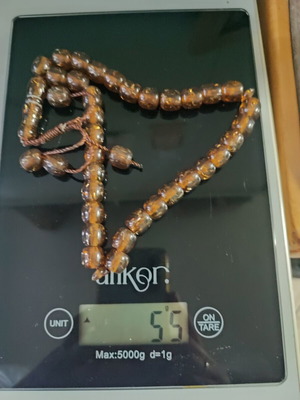 Komboloi 33 Beads New, Handmade, Cognac Color, Mastic Resin