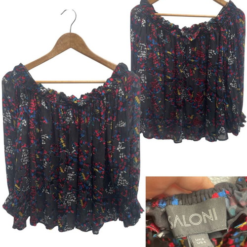Saloni Black Floral Off-Shoulder Blouse used, size M