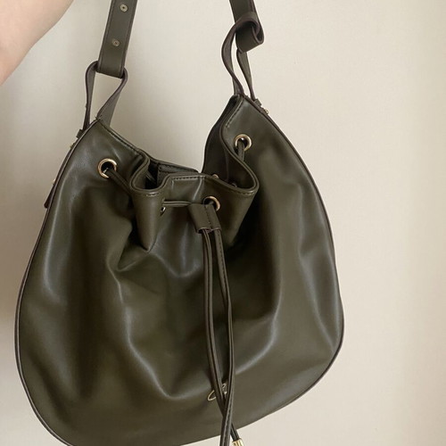Axel Olive Green Bucket Shoulder Bag New with Gold Details