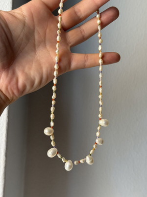 Pearl necklace with colorful nephrite and silver925 clasp like new
