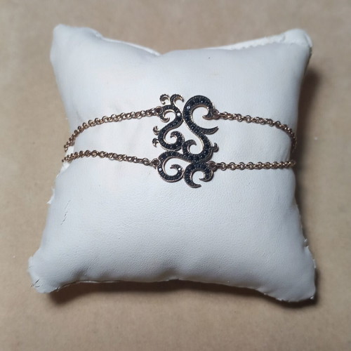 Gregio silver 925 rose gold bracelet with black zircon, new