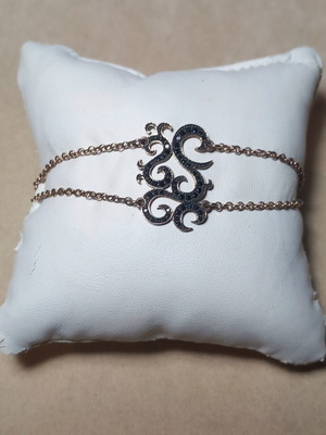 Gregio silver 925 rose gold bracelet with black zircon, new