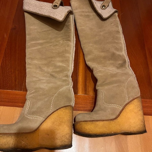 See by Chloe beige suede women's boots used with inner fur, platform