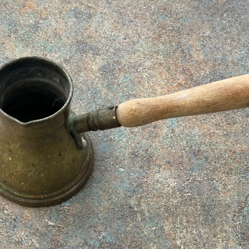 Old Turkish brass cezve with wooden handle like new