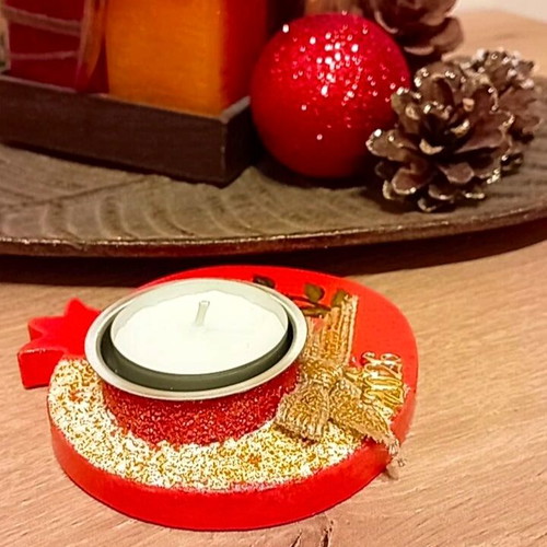 Handmade ceramic pomegranate 2026 charm with tealight holder and hand-painted design