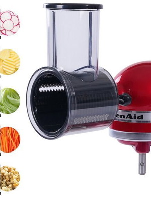 5-in-1 grater and slicer attachment for KitchenAid, stainless steel blades, black
