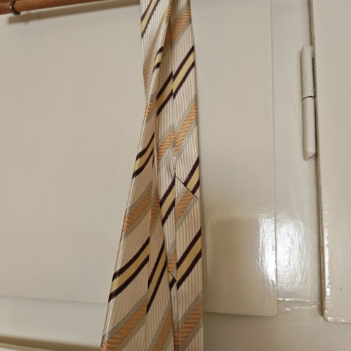 Silk men's tie new, beige and yellow, handmade Greek