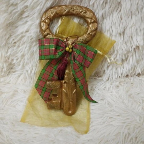 Handmade key charm with clay and painted, new