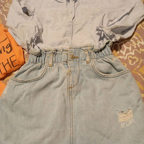 Shirt with denim skirt Zara like new, blue, size 3-4 years