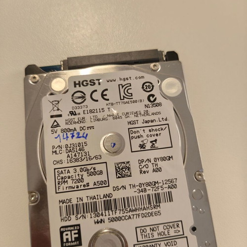 HGST TT7SAE500 Hard Drive 500GB 7200RPM used, 14721 hours