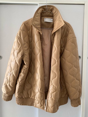 Bomber oversized faux leather jacket camel color size L