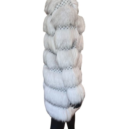 Guess long ice grey faux fur coat like new, size S